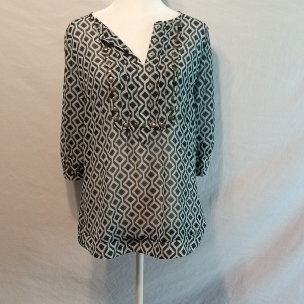 Women's  41 Hawthorn Geometric   Women's Size: S Geometric 3/4 Sleeve Blouse